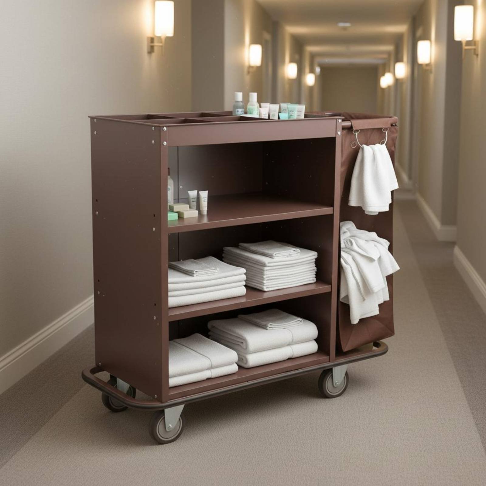 Tech Room Accessories - Hotel Linen Cart Multi-Functional Janitorial Utility